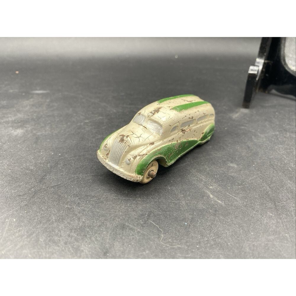 Vintage Made in USA Sun Rubber Toy Company Cream/Green Streamlined Passenger Bus